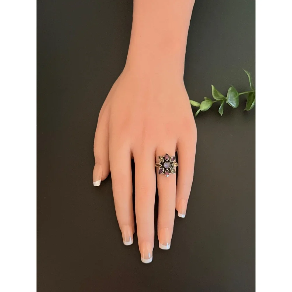 Nicky Butler Sterling Silver Multi-Gemstone Moonstone Flower Ring‎ Size 7